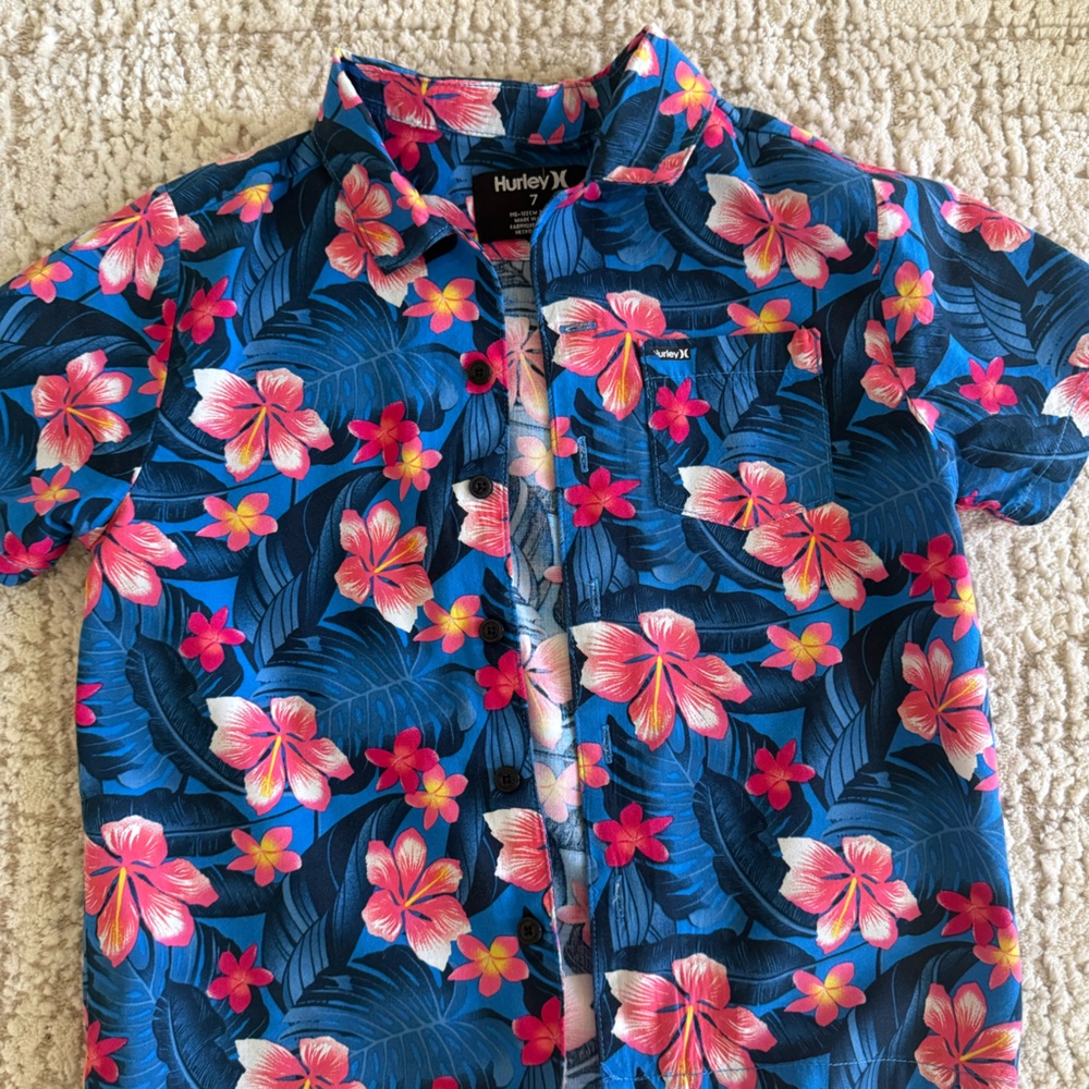 Hurley Tropical Blue Shirt with Pink Floral Design